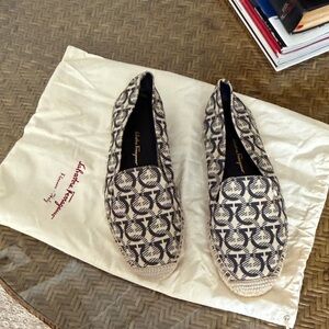 Salvatore Ferragamo Monogram Espadrilles in Black and Cream